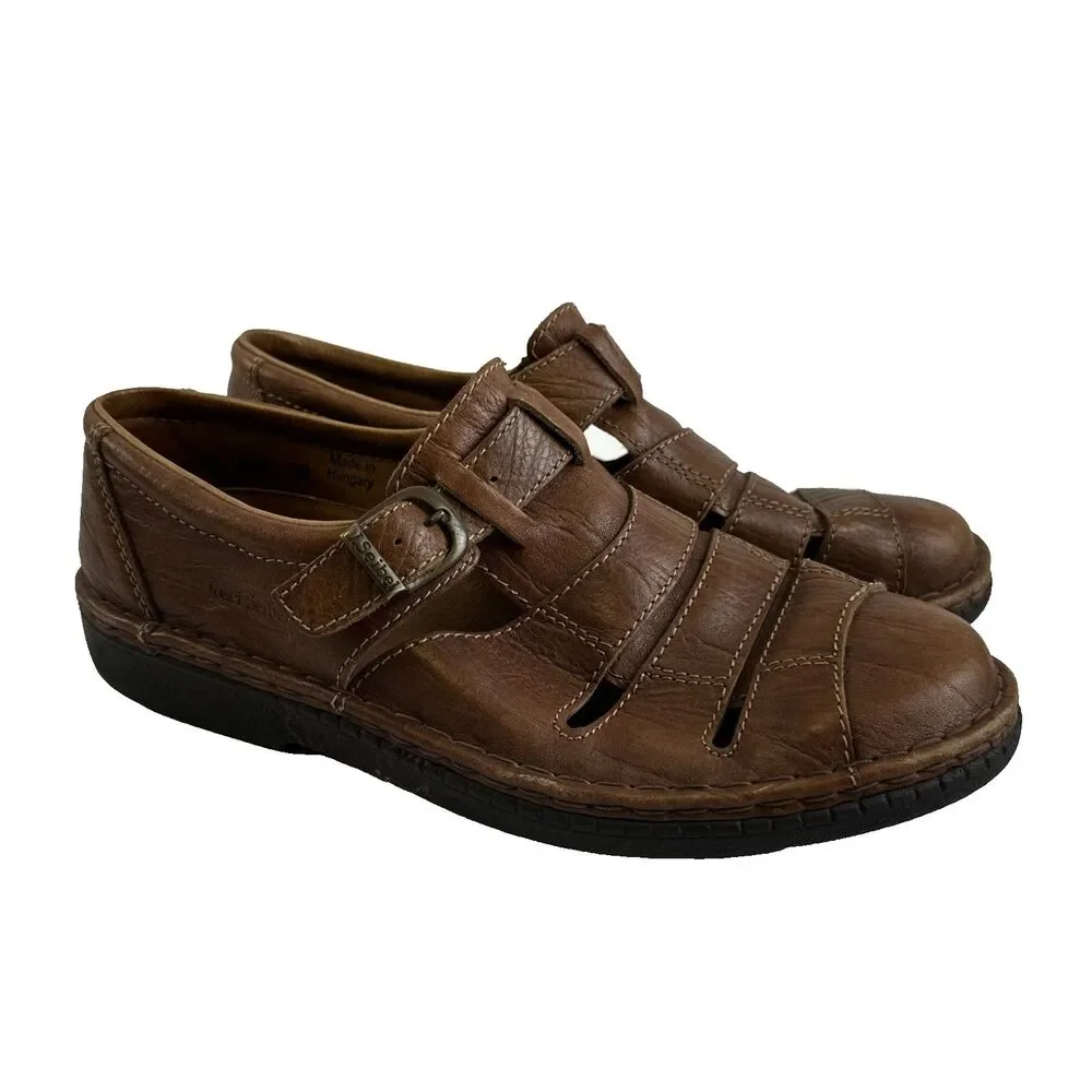 Josef Seibel Fisherman Flat Sandal Closed Toe Brown Leather Buckle 43‎ US 9.5-10